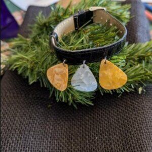 Black Patent Leather Bracelet with Guitar Picks